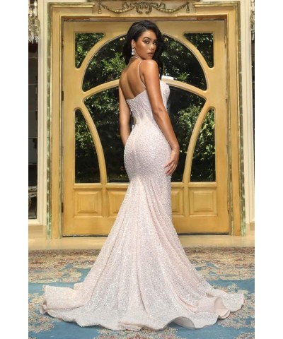 Sequin Mermaid Prom Dresses for Women 2024 Spaghetti Straps Sparkly Evening Formal Gown Gold $33.14 Dresses