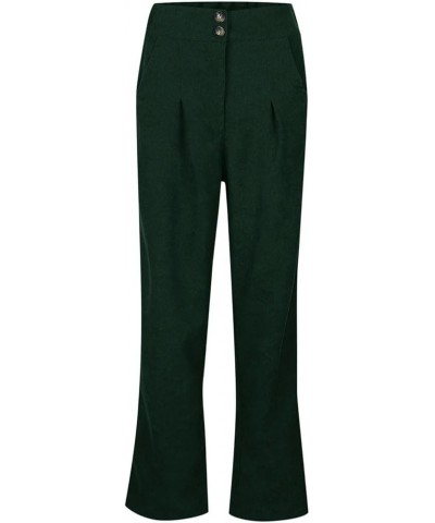 Corduroy Pants Women,Womens Corduroy Pants Vintage High Waisted Straight Leg Pants Loose Comfy Trousers with Pockets Z91-gree...