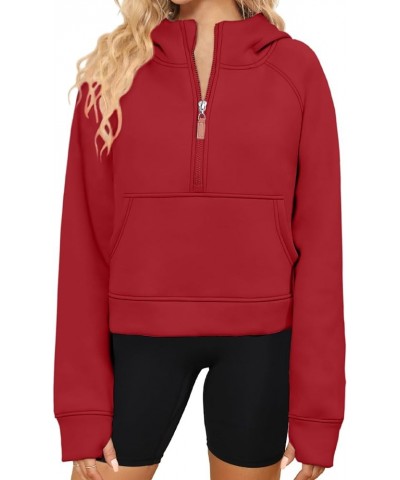 Womens Half Zip Cropped Hoodies Fleece Lined Quarter Zip Up Pullover Athletic Trendy Sweatshirt Sweater Winter Outfits Red $2...