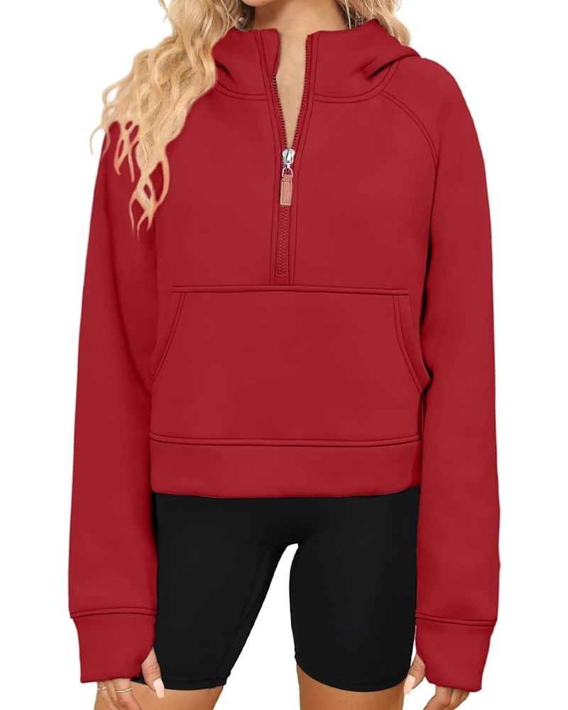 Womens Half Zip Cropped Hoodies Fleece Lined Quarter Zip Up Pullover Athletic Trendy Sweatshirt Sweater Winter Outfits Red $2...