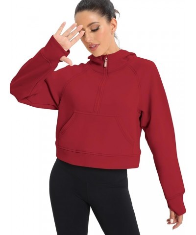 Womens Half Zip Cropped Hoodies Fleece Lined Quarter Zip Up Pullover Athletic Trendy Sweatshirt Sweater Winter Outfits Red $2...