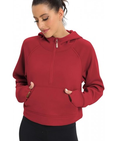 Womens Half Zip Cropped Hoodies Fleece Lined Quarter Zip Up Pullover Athletic Trendy Sweatshirt Sweater Winter Outfits Red $2...