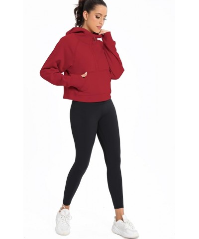 Womens Half Zip Cropped Hoodies Fleece Lined Quarter Zip Up Pullover Athletic Trendy Sweatshirt Sweater Winter Outfits Red $2...