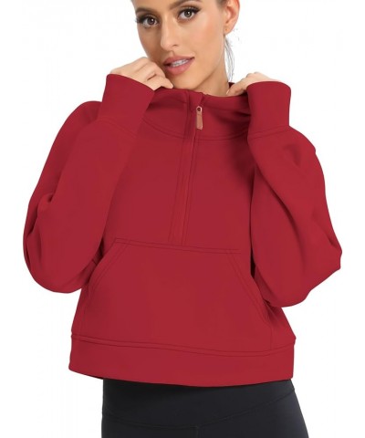 Womens Half Zip Cropped Hoodies Fleece Lined Quarter Zip Up Pullover Athletic Trendy Sweatshirt Sweater Winter Outfits Red $2...