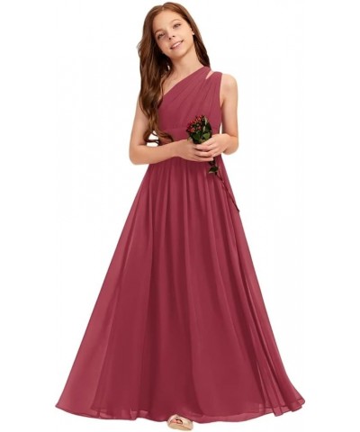 A-line One Shoulder Floor-Length Chiffon Junior Bridesmaid Dress for Wedding Teen Girls Party Gowns Cinnamon Rose $30.00 Dresses