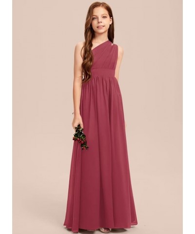 A-line One Shoulder Floor-Length Chiffon Junior Bridesmaid Dress for Wedding Teen Girls Party Gowns Cinnamon Rose $30.00 Dresses