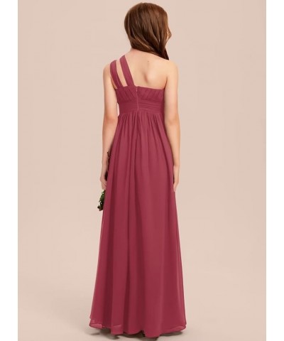 A-line One Shoulder Floor-Length Chiffon Junior Bridesmaid Dress for Wedding Teen Girls Party Gowns Cinnamon Rose $30.00 Dresses