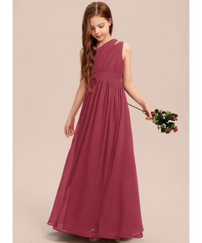 A-line One Shoulder Floor-Length Chiffon Junior Bridesmaid Dress for Wedding Teen Girls Party Gowns Cinnamon Rose $30.00 Dresses