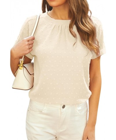 Women's Work Tops Business Casual Round Neck Short Sleeve Swiss Dots Blouses Shirts 16light Khaki $13.71 Blouses