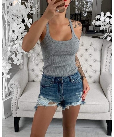 Women's Summer Tank Top Sexy Scoop Neck Sleeveless Cotton Ribbed Camisole Shirts Basic Casual Workout Tees 01 Full Grey $12.8...