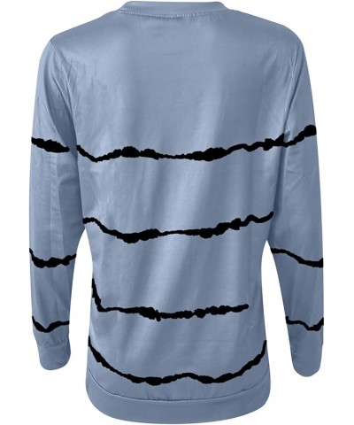 Women Plus Size Long Sleeve Shirts Striped Crewneck Sweatshirts Loose Fit Pullover Casual Trendy Fall Tops 2023 23 Light Blue...