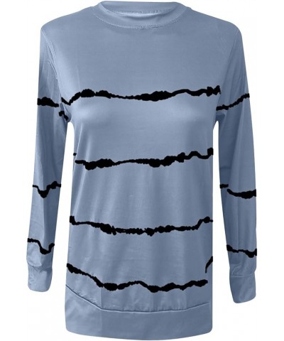 Women Plus Size Long Sleeve Shirts Striped Crewneck Sweatshirts Loose Fit Pullover Casual Trendy Fall Tops 2023 23 Light Blue...