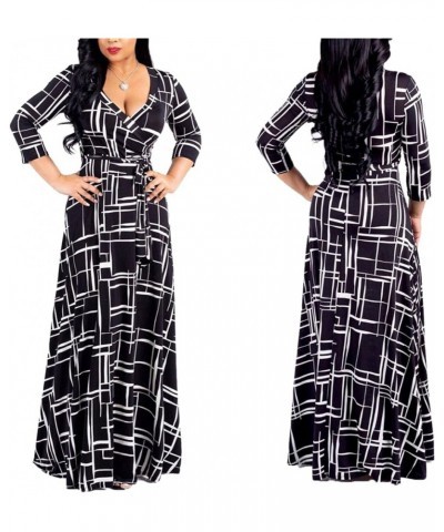 Women's Plus Size Maxi Dress with Belt - Casual Summer Sundress with Flattering V-Neck and 3/4 Sleeves C-black $13.53 Dresses