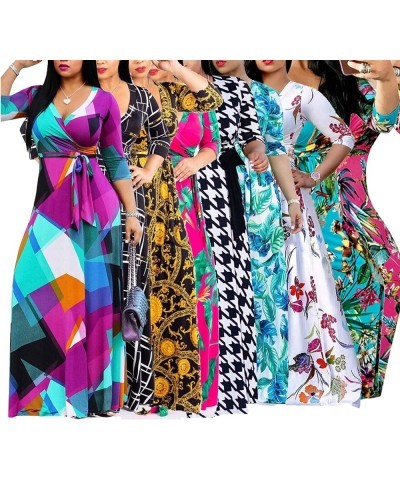 Women's Plus Size Maxi Dress with Belt - Casual Summer Sundress with Flattering V-Neck and 3/4 Sleeves C-black $13.53 Dresses