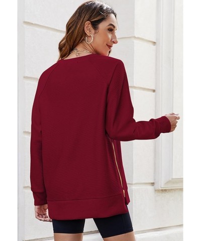 Womens Sweatshirts Crewneck Oversized Soft Pullover with Side Zipper Long Sleeve Sweatshirt Tunic Tops Wine Red $15.95 Hoodie...