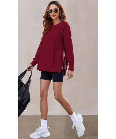 Womens Sweatshirts Crewneck Oversized Soft Pullover with Side Zipper Long Sleeve Sweatshirt Tunic Tops Wine Red $15.95 Hoodie...