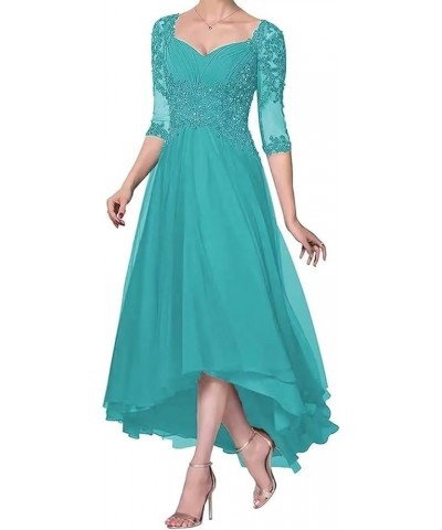 Mother of The Bride Dress for Wedding Lace Appliques 3/4 Sleeve Tea Length Chiffon Evening Prom Gown for Women Turquoise $34....