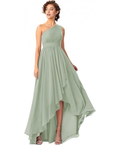 Women's One Shoulder Bridesmaid Dresses High Low Chiffon Formal Party Gowns with Pockets SE051 Sage Green $31.61 Dresses