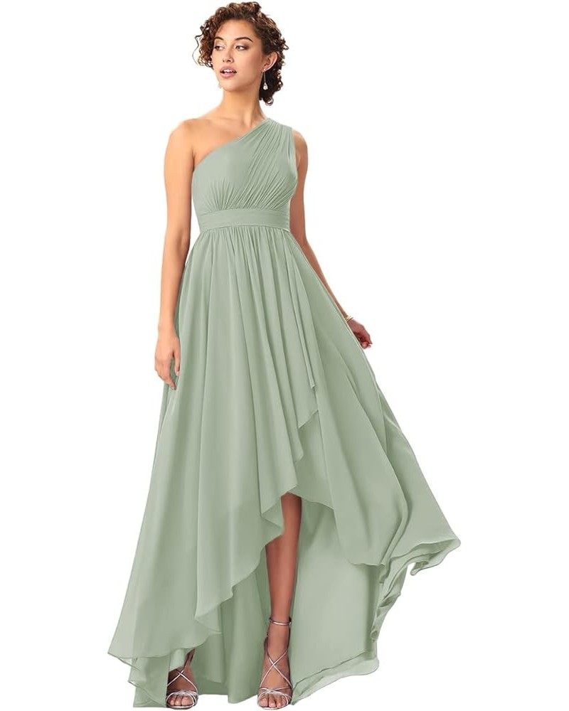 Women's One Shoulder Bridesmaid Dresses High Low Chiffon Formal Party Gowns with Pockets SE051 Sage Green $31.61 Dresses