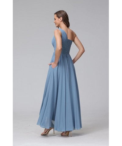 Women's One Shoulder Bridesmaid Dresses High Low Chiffon Formal Party Gowns with Pockets SE051 Sage Green $31.61 Dresses