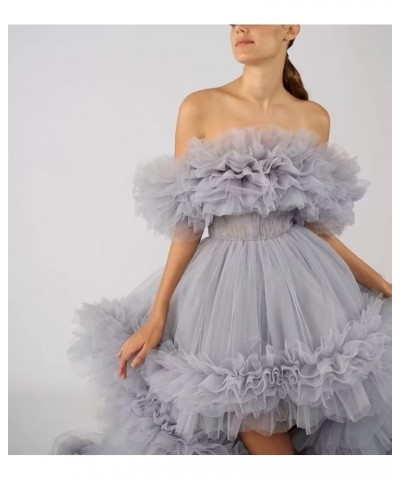 High Low Tulle Prom Dresses Long Ball Gown for Women Puffy Ruffles Off Shoulder Evening Party Dress Dusty Rose $46.40 Dresses