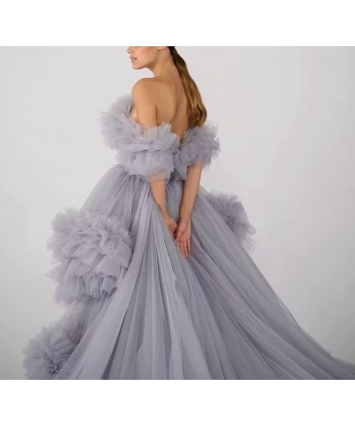 High Low Tulle Prom Dresses Long Ball Gown for Women Puffy Ruffles Off Shoulder Evening Party Dress Dusty Rose $46.40 Dresses