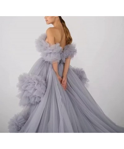 High Low Tulle Prom Dresses Long Ball Gown for Women Puffy Ruffles Off Shoulder Evening Party Dress Dusty Rose $46.40 Dresses