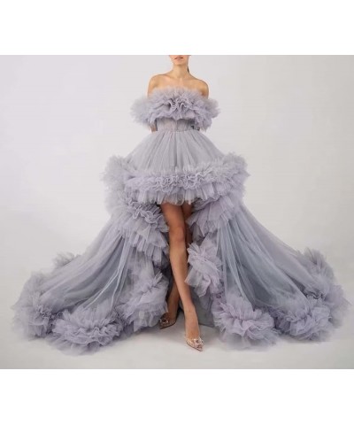 High Low Tulle Prom Dresses Long Ball Gown for Women Puffy Ruffles Off Shoulder Evening Party Dress Dusty Rose $46.40 Dresses