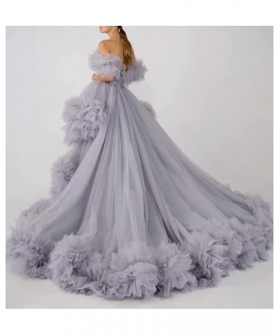 High Low Tulle Prom Dresses Long Ball Gown for Women Puffy Ruffles Off Shoulder Evening Party Dress Dusty Rose $46.40 Dresses