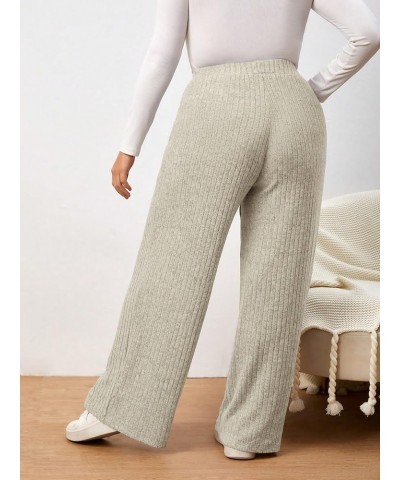 Women's Plus Size Ribbed Knit Elastic High Waisted Straight Wide Leg Pants Trousers Apricot $17.97 Pants