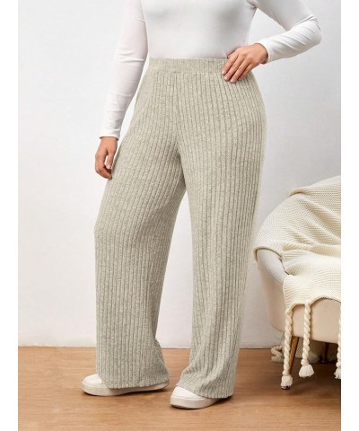 Women's Plus Size Ribbed Knit Elastic High Waisted Straight Wide Leg Pants Trousers Apricot $17.97 Pants