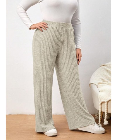 Women's Plus Size Ribbed Knit Elastic High Waisted Straight Wide Leg Pants Trousers Apricot $17.97 Pants