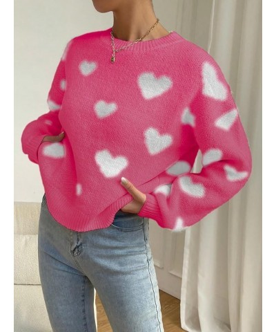 Women's Casual Long Sleeve Round Neck Top Drop Shoulder Pattern Cable Knit Pullover Sweater Pink White $26.31 Sweaters