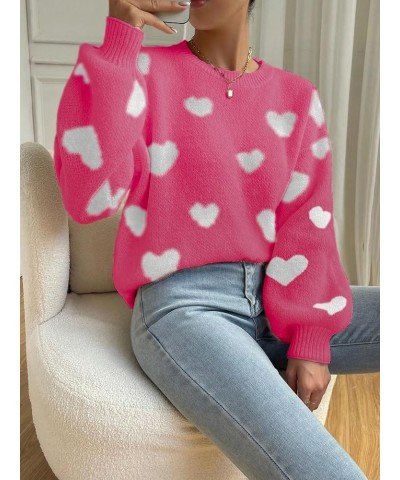 Women's Casual Long Sleeve Round Neck Top Drop Shoulder Pattern Cable Knit Pullover Sweater Pink White $26.31 Sweaters