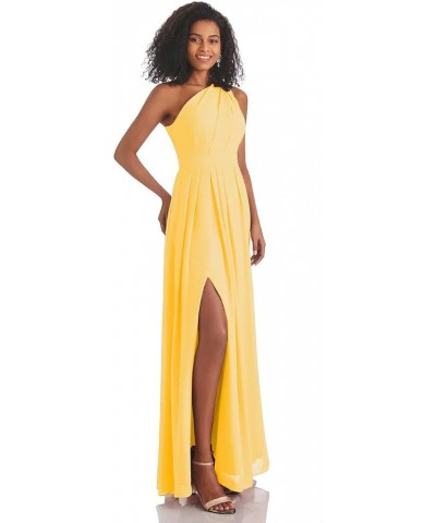 Chiffon One Shoulder Side Slit Bridesmaid Dresses Long Pleated Formal Gowns for Women Mustard Yellow $40.79 Dresses