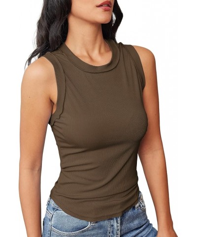 Women Tank Tops Summer Sleeveless Basic Cami Top Shirt Slim Knit Ribbed Racerback Brown $11.39 Tanks