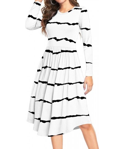 Women Summer Polka Dot Short Sleeve Midi Casual Dress Knee Length Teacher Dresses with Pockets A-stripe White $14.07 Dresses