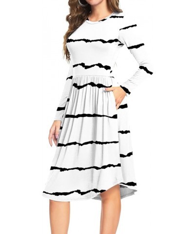 Women Summer Polka Dot Short Sleeve Midi Casual Dress Knee Length Teacher Dresses with Pockets A-stripe White $14.07 Dresses