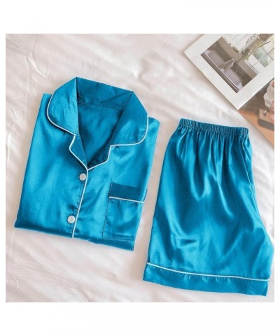 Silk Satin Pajamas Set for Women Two Piece Pj Sets Button-Down Christmas Pajamas Soft Comfy Loungewear Sleepwear A04-blue $4....