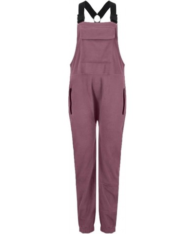 Warm Fleece Overalls for Women Winter Fuzzy Jumpsuits Adjustable Strap Sleeveless Fluffy Pants with Pockets Purple-3 $10.25 J...