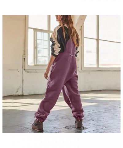 Warm Fleece Overalls for Women Winter Fuzzy Jumpsuits Adjustable Strap Sleeveless Fluffy Pants with Pockets Purple-3 $10.25 J...