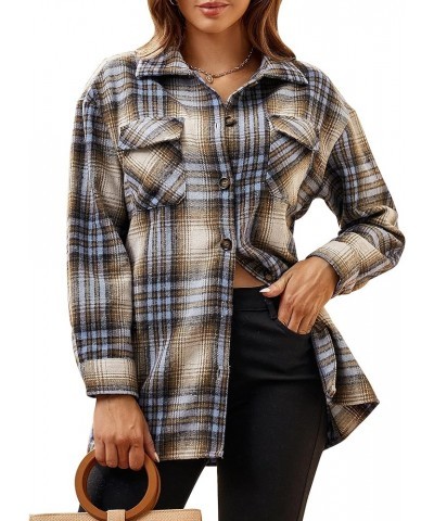 Flannel Shirts for Women Long Sleeve Button Down Plaid Fall Shirt Casual Work Tops Thick Blue/Khaki $10.00 Blouses