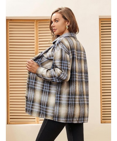 Flannel Shirts for Women Long Sleeve Button Down Plaid Fall Shirt Casual Work Tops Thick Blue/Khaki $10.00 Blouses