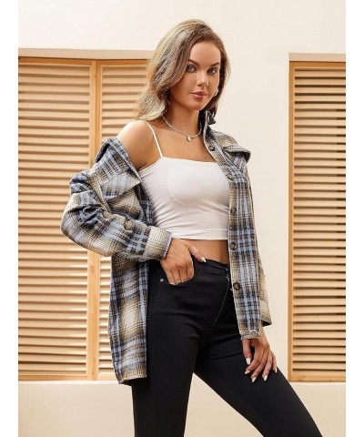 Flannel Shirts for Women Long Sleeve Button Down Plaid Fall Shirt Casual Work Tops Thick Blue/Khaki $10.00 Blouses