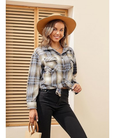 Flannel Shirts for Women Long Sleeve Button Down Plaid Fall Shirt Casual Work Tops Thick Blue/Khaki $10.00 Blouses