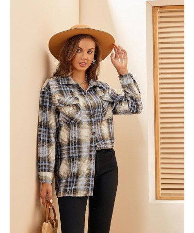 Flannel Shirts for Women Long Sleeve Button Down Plaid Fall Shirt Casual Work Tops Thick Blue/Khaki $10.00 Blouses