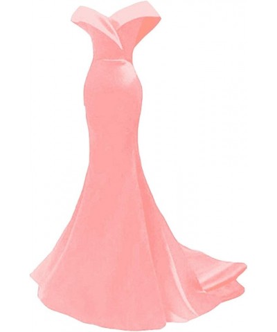 Women's Mermaid Long Satin Prom Dresses Off The Shoulder Evening Gown Peach $36.96 Dresses
