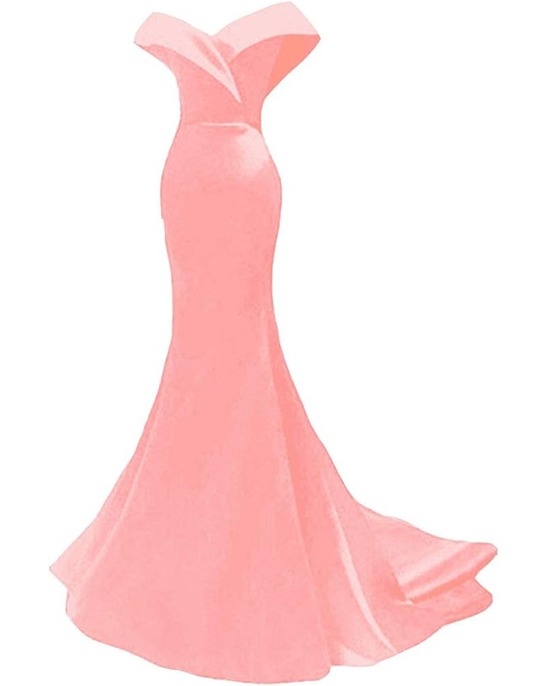 Women's Mermaid Long Satin Prom Dresses Off The Shoulder Evening Gown Peach $36.96 Dresses