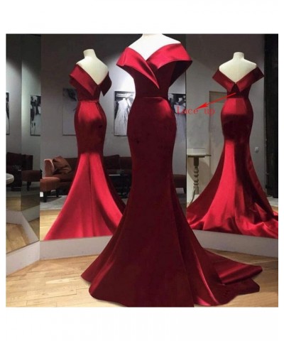 Women's Mermaid Long Satin Prom Dresses Off The Shoulder Evening Gown Peach $36.96 Dresses