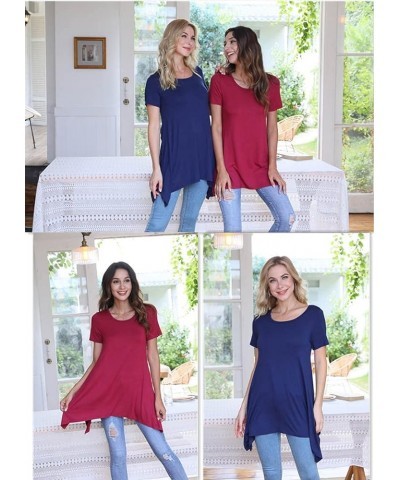 Womens Summer Short Sleeve Irregular Hem Loose Tunic Tops Flowy Blouses Shirt Fl Mixed Blue $17.99 Tops